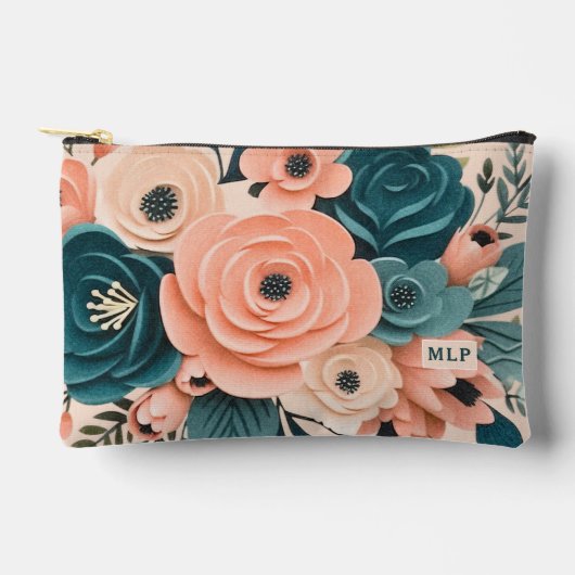 roze en groene bloemen met Initals Vrouwen Etui (Voorkant)