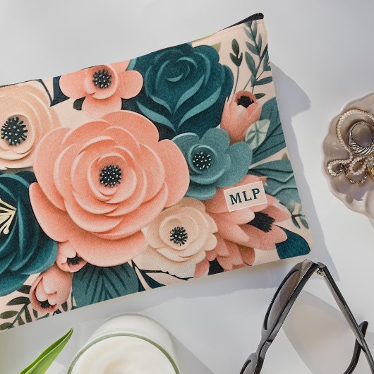  roze en groene bloemen met Initals Vrouwen Etui