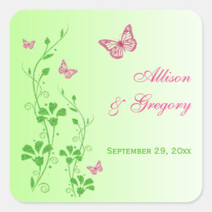Roze en Groene Bloemen met Vlinders Sticker