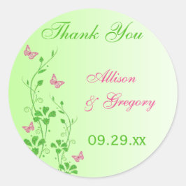 Roze en Groene Bloemen met Vlinders Sticker