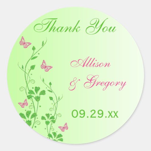 Roze en Groene Bloemen met Vlinders Sticker (Voorkant)