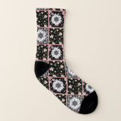 Roze en Groene Bloemen Patchwork Patroon Sokken (Links binnenkant)