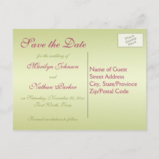 Roze en Groene Bloemen Save the Date Briefkaart (Achterkant)