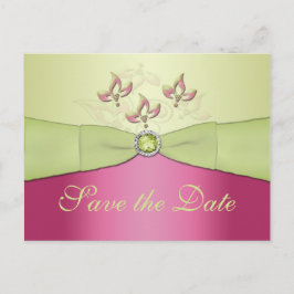 Roze en Groene Bloemen Save the Date Briefkaart
