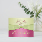 Roze en Groene Bloemen Save the Date Briefkaart (Staand voorkant)