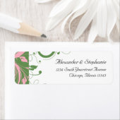 Roze en Groene Bloemen Swirl Bruiloft Etiket (Insitu)