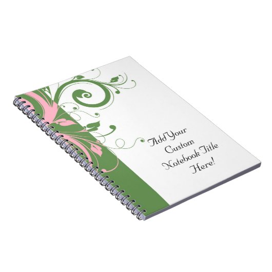 Roze en Groene Bloemen Swirl Bruiloft Notitieboek (Rechterzijde)