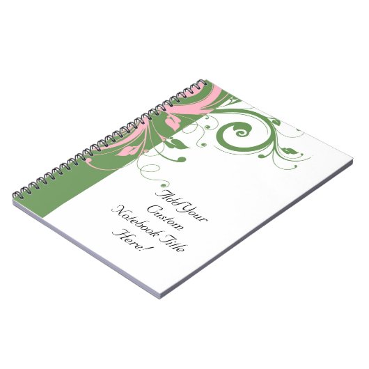 Roze en Groene Bloemen Swirl Bruiloft Notitieboek (Linkerzijde)