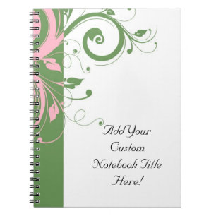 Roze en Groene Bloemen Swirl Bruiloft Notitieboek