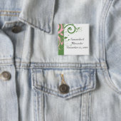 Roze en Groene Bloemen Swirl Bruiloft Vierkante Button 5,1 Cm (In situ)