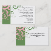 Roze en Groene Bloemen Swirl Bruiloft Visitekaartje (Voorkant / Achterkant)