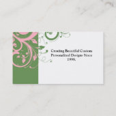 Roze en Groene Bloemen Swirl Bruiloft Visitekaartje (Achterkant)