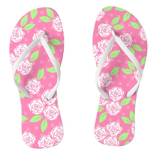 Roze en groene bloemen teenslippers (Voetbed)