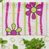 Roze en groene bloemen theedoek (Gevouwen)