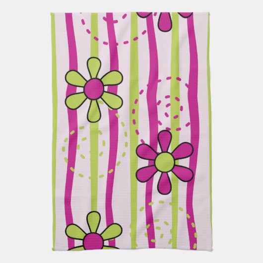 Roze en groene bloemen theedoek (Verticaal)