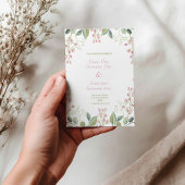 Roze en groene bloemen uitnodiging briefkaart