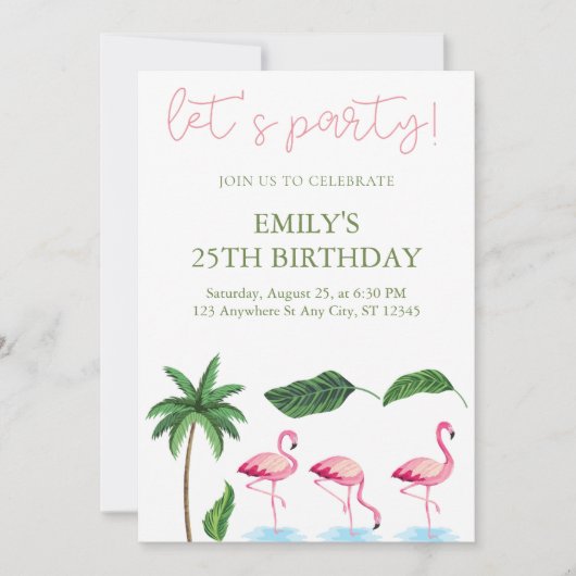 Roze en groene Bloemen Verjaardag Kaart (Voorkant)