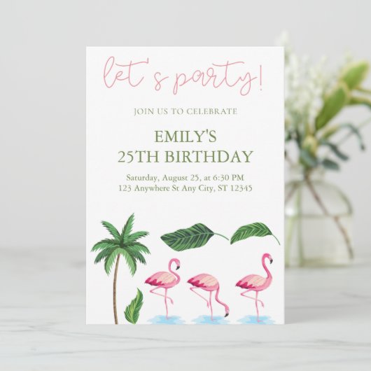 Roze en groene Bloemen Verjaardag Kaart (Staand voorkant)