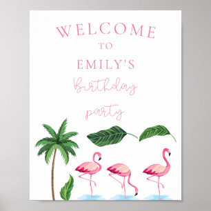 Roze en groene Bloemen Verjaardag Poster