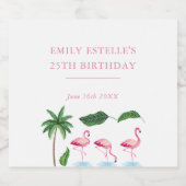 Roze en groene Bloemen Verjaardag Sparkling Wijnetiket (Enkel label)