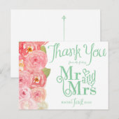 Roze en groene bloemen Vrijgezellenfeest Dank u Briefkaart (Voorkant / Achterkant)