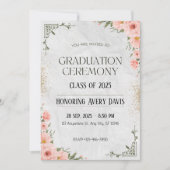 Roze en Groene Bloemen Waterverf Afstuderen Kaart (Voorkant)