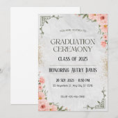 Roze en Groene Bloemen Waterverf Afstuderen Kaart (Voorkant / Achterkant)