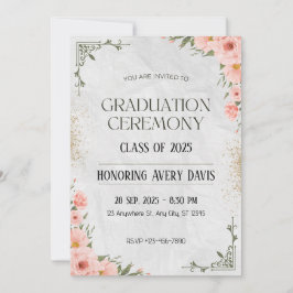 Roze en Groene Bloemen Waterverf Afstuderen Kaart