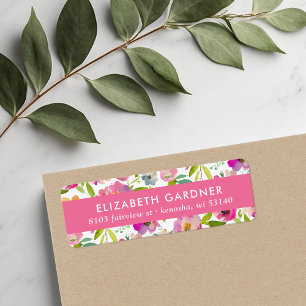 Roze en groene bloemendecoratie retouradres etiket