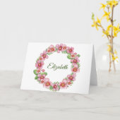 Roze en Groene Bloemenkrans Gepersonaliseerde Nota Kaart (Gele Bloem)