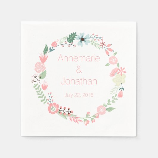 Roze en Groene Bloemenkrans Patroon Papieren serve Servet (Voorkant)