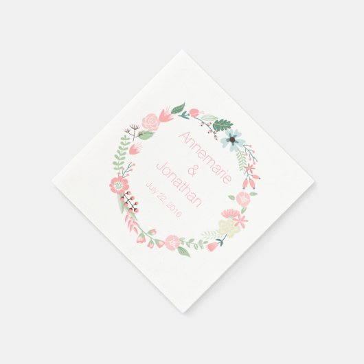 Roze en Groene Bloemenkrans Patroon Papieren serve Servet (Hoek)