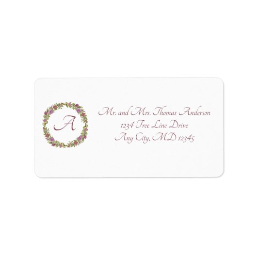 Roze en groene bloemenkrans script monogram sticke etiket (Voorkant)