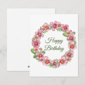 Roze en Groene Bloemenkrans Verjaardag Kaart (Voorkant / Achterkant)