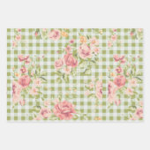 Roze en Groene bloemenontwerp inpakpapier vellen (Voorkant 3)