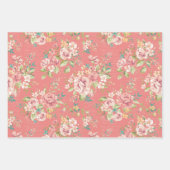 Roze en Groene bloemenontwerp inpakpapier vellen (Voorkant)
