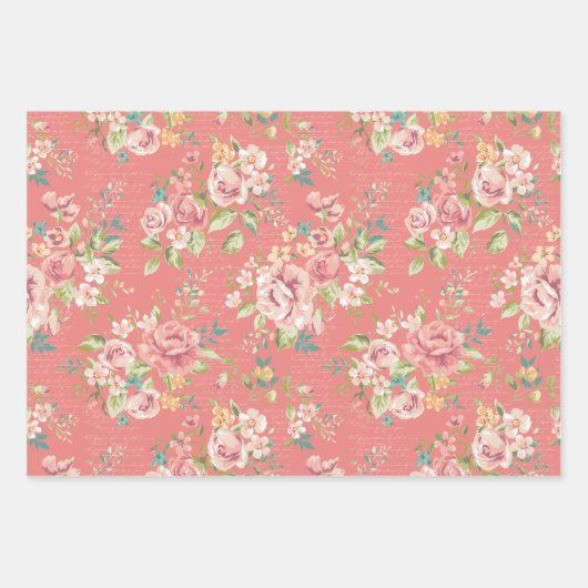 Roze en Groene bloemenontwerp inpakpapier vellen (Voorkant)