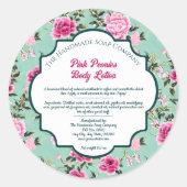 Roze en groene bloemenschildering label  (Voorkant)