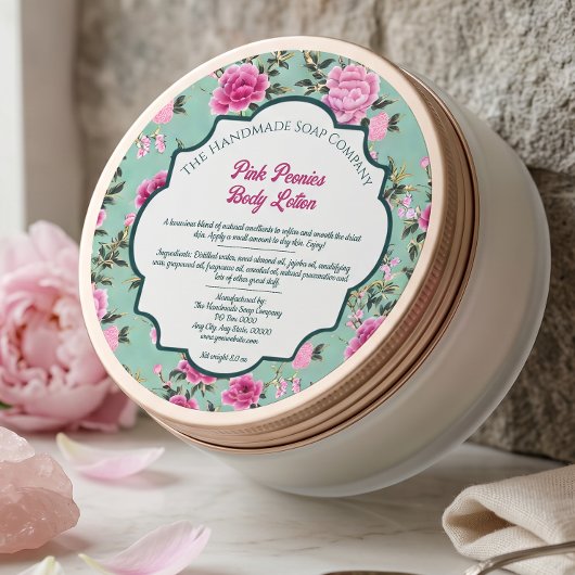 Roze en groene bloemenschildering label 