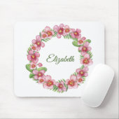 Roze en groene bloemenslinger gepersonaliseerd muismat (Met muis)