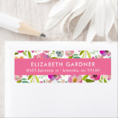 Roze en groene bloemenvignet retouradres etiket (Insitu)