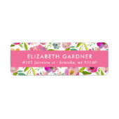 Roze en groene bloemenvignet retouradres etiket (Voorkant)
