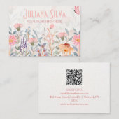 Roze en groene bloemenvlinder met QR Visitekaartje (Voorkant / Achterkant)