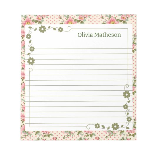 Roze en groene bloemenwijnranden notitieblok (Voorkant)