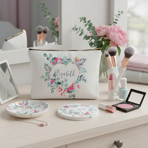 Roze en groene bloemhartige gepersonaliseerde etui