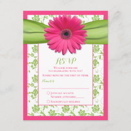 Roze en groene bloemige damast huwelijksreactiekaa RSVP kaartje
