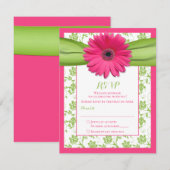 Roze en groene bloemige damast huwelijksreactiekaa RSVP kaartje (Voorkant / Achterkant)