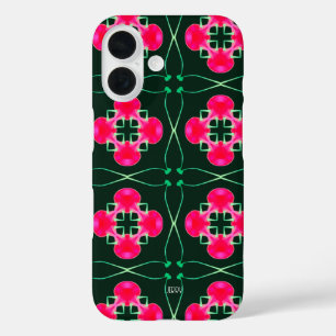 Roze en groene bloemige iPhone-hoes met naam iPhone 16 Hoesje