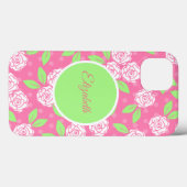 Roze en groene bloemige monogram Case-Mate iPhone case (Achterkant (horizontaal))