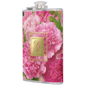 Roze en groene bloemige monogram feestfles heupfles (Links)